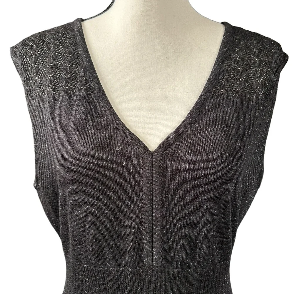 Apt. 9 Black Sparkly Knit Dress Sleeveless V-Neck LBD Evening Holiday Large NWT